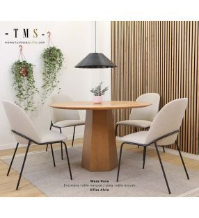 table-Hexa-diamètre-120cm-plateau-chêne-naturel-et-pied-central-en-chêne-foncé