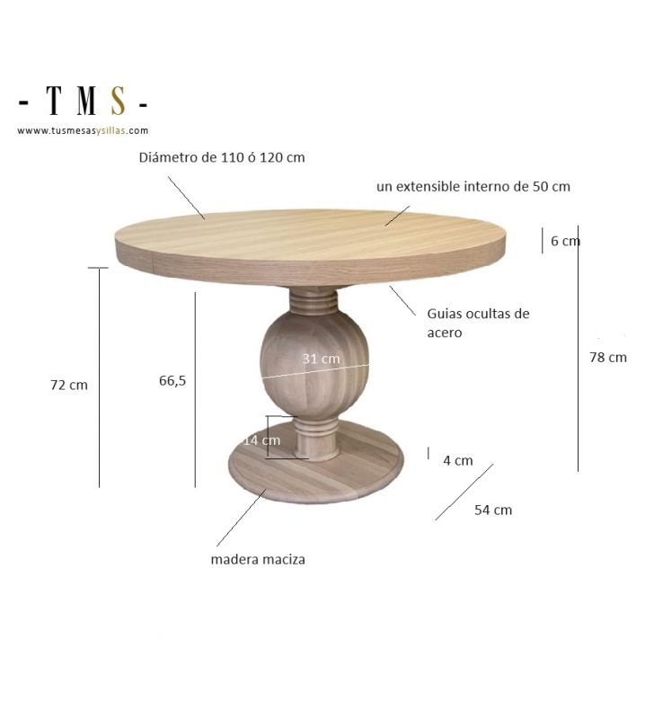 Table ronde extensible de style rustique en bois de Bratislava  - 6