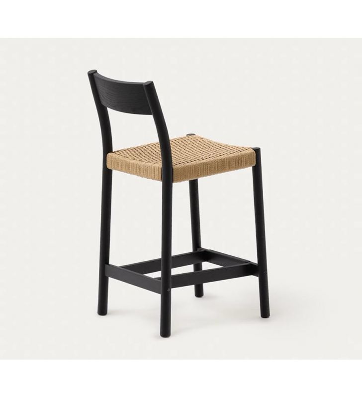 Taburete alto Yalia en roble y asiento en cuerda con respaldo madera  - 10