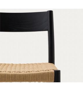 Tabouret haut Yalia en chêne et assise en corde avec dossier en bois - 11