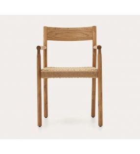 Silla con brazos Yalia en madera de roble y asiento de cuerda - 3