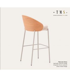 tapissé-chenille-beige-placage-frêne-naturel-beige-pied-métallique