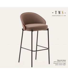 Tabouret-cuir-synthétique-placage-frêne-brun-finition-wengé-et-pied-métal-noir