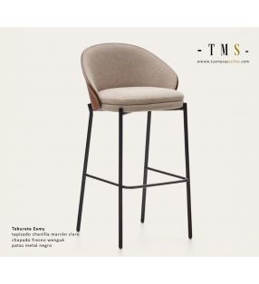 tapissé-chenille-brun-placage-frêne-wengé-noir-pied-métallique