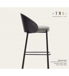 tapissé-chenille-gris-placage-frêne-noir-pied-métal-noir