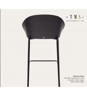 Tabouret Eamy avec dossier en bois, assise rembourrée et pieds en métal - 16