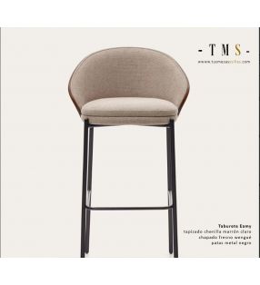 tapizado-chenilla-marrón-chapa-de-fresno-wengué-pata-metálica-negra