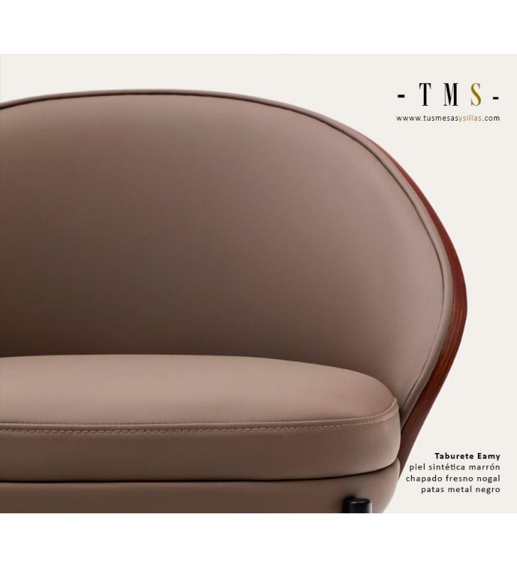 Tabouret Eamy avec dossier en bois, assise rembourrée et pieds en métal  - 26