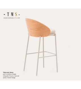 tapissé-chenille-beige-placage-frêne-naturel-beige-pied-métallique