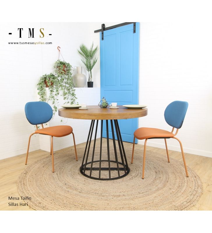 Table à manger ronde extensible de style industriel et pied en métal Taifin  - 18