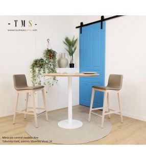 Table haute ronde avec plateau en bois massif Ane et pied central  - 2
