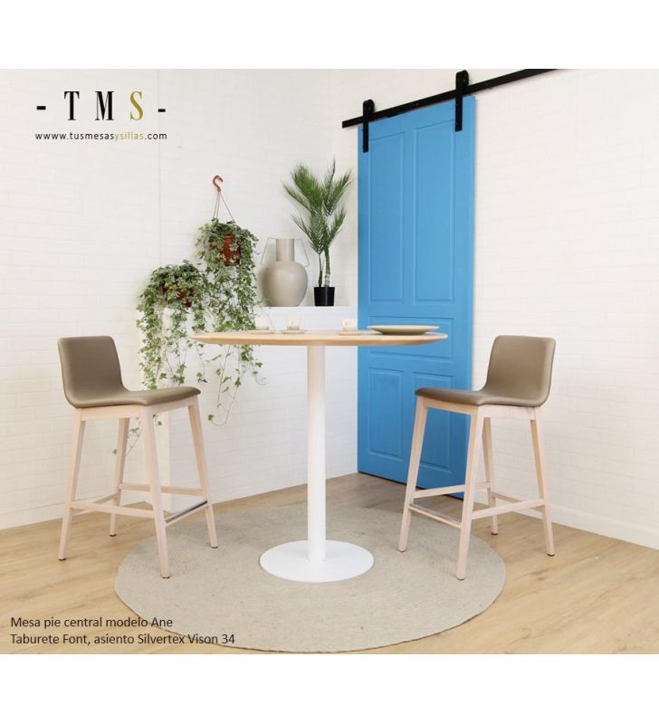 Table haute ronde avec plateau en bois massif Ane et pied central  - 2