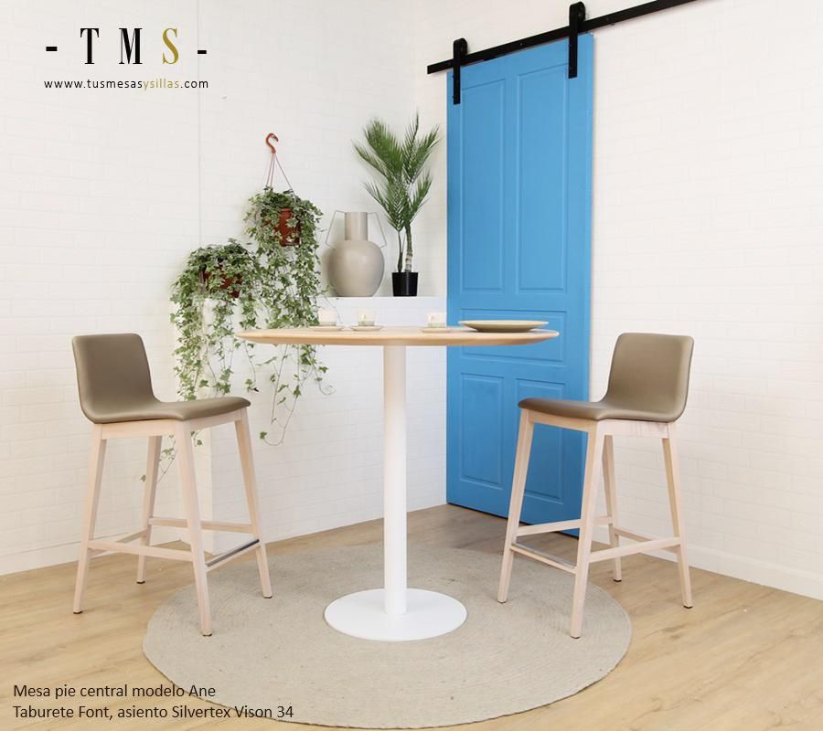 Table haute ronde avec plateau en bois massif Ane et pied central  - 2