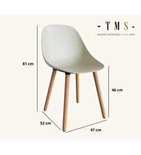 Silla mate en polipropileno con cojín tapizado y patas de madera - 6