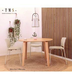 Mesa redonda Kun de 110 cm con patas roble y encimera blanca o roble  - 3