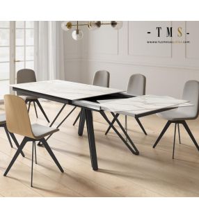 Mesa extensible Dado con encimera de ceramica y patas metálicas inclinadas  - 1