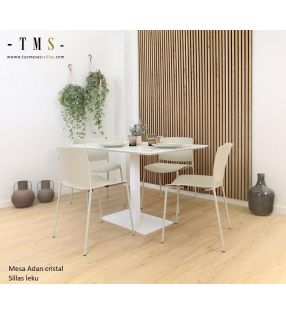 Tables debout centrales avec plateau en verre et coins arrondis  - 6
