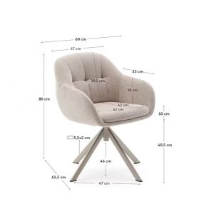 Chaise Dorina avec siège pivotant et accoudoirs en revêtement beige  - 7