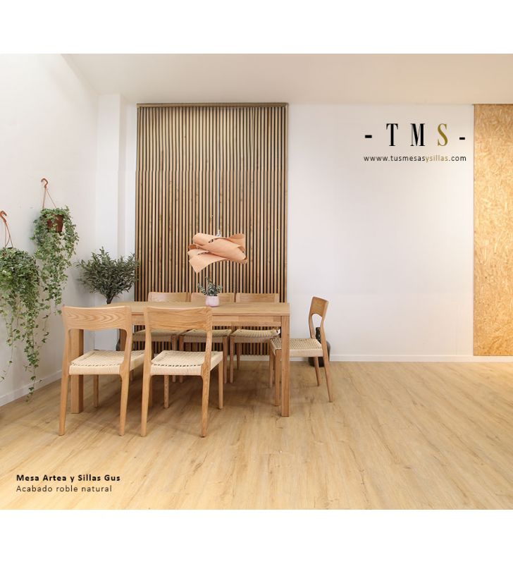 Mesa fija Artea patas madera maciza y encimera madera, laminado y laca  - 12