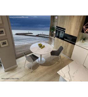 Table ronde pour jardin ou terrasse avec pied central et plateau marbré  - 1