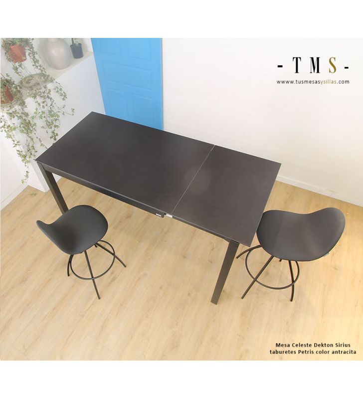 Table extensible comptoir haut Celeste, même plateau, verre ou céramique  - 4