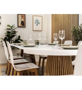 Mesa redonda extensible en STOCK Taifin en madera de roble y encimera blanca  - 13