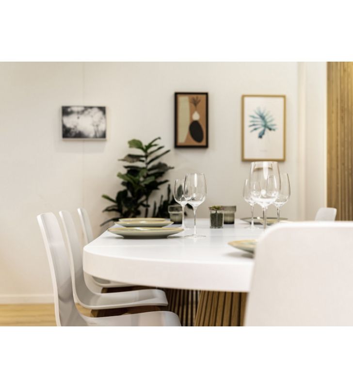 Mesa redonda extensible en STOCK Taifin en madera de roble y encimera blanca  - 14