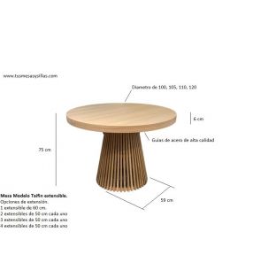 Mesa redonda extensible en STOCK Taifin en madera de roble y encimera blanca  - 15