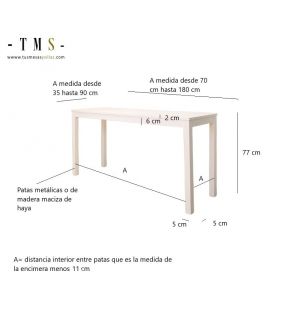 Mesa alargada y estrecha  Flora, fondos de 45, 50, 55, 60 cm  - 7