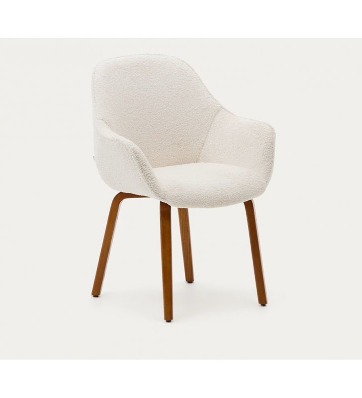Silla con brazos Aleli con asiento tapizado y patas de madera  - 1