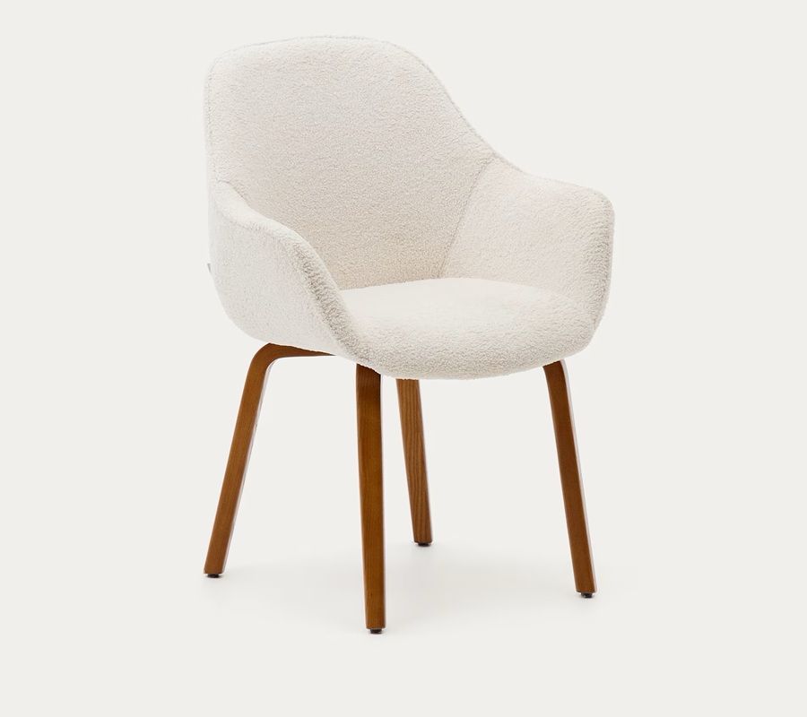 Silla con brazos Aleli con asiento tapizado y patas de madera  - 1