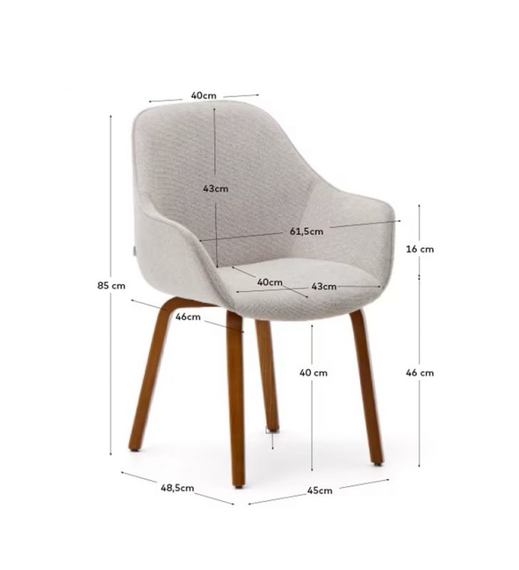 Silla con brazos Aleli con asiento tapizado y patas de madera  - 1