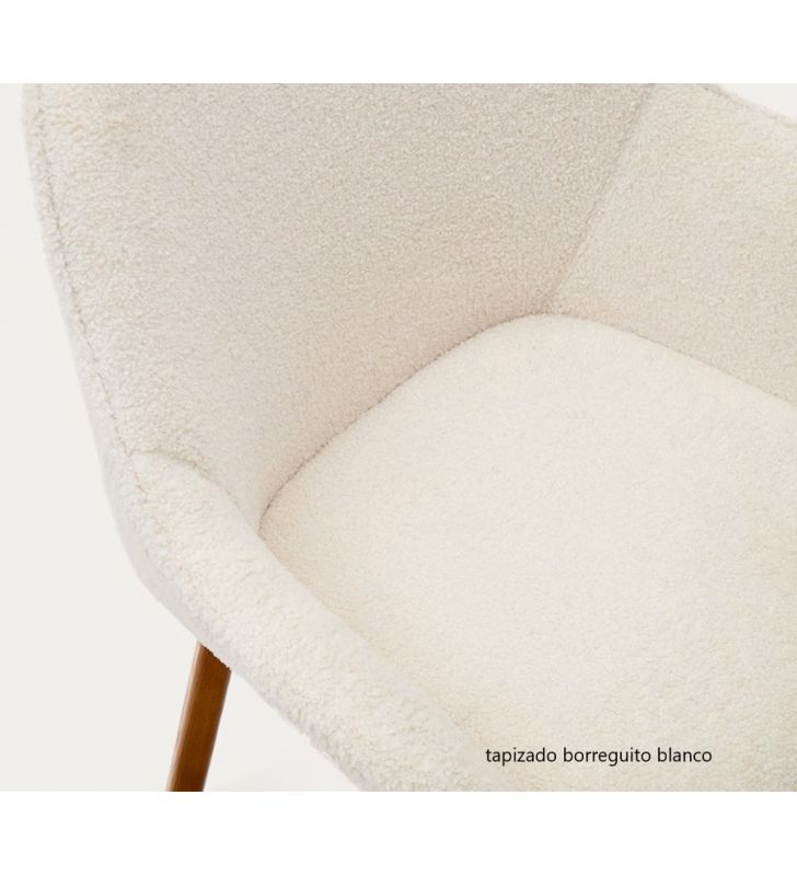 Silla con brazos Aleli con asiento tapizado y patas de madera  - 5