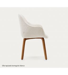 Silla con brazos Aleli con asiento tapizado y patas de madera  - 3