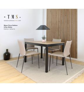 table à manger extensible avec plateau effet bois et pieds en métal