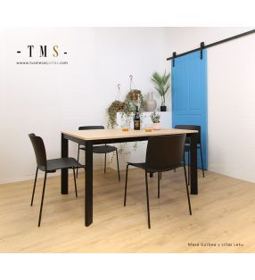 table à manger extensible avec plan de travail en stratifié sega en chêne et pieds noirs
