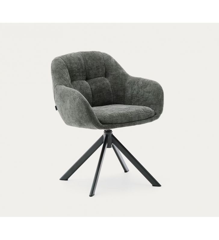 Silla con asiento giratorio y brazos Dorina en tapizado Beige  - 8