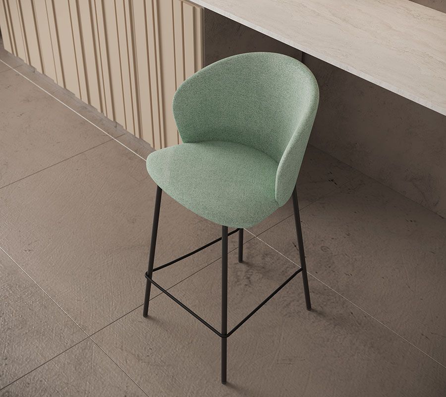 Tabouret Seda avec assise rembourrée enveloppante et pied en métal - 1