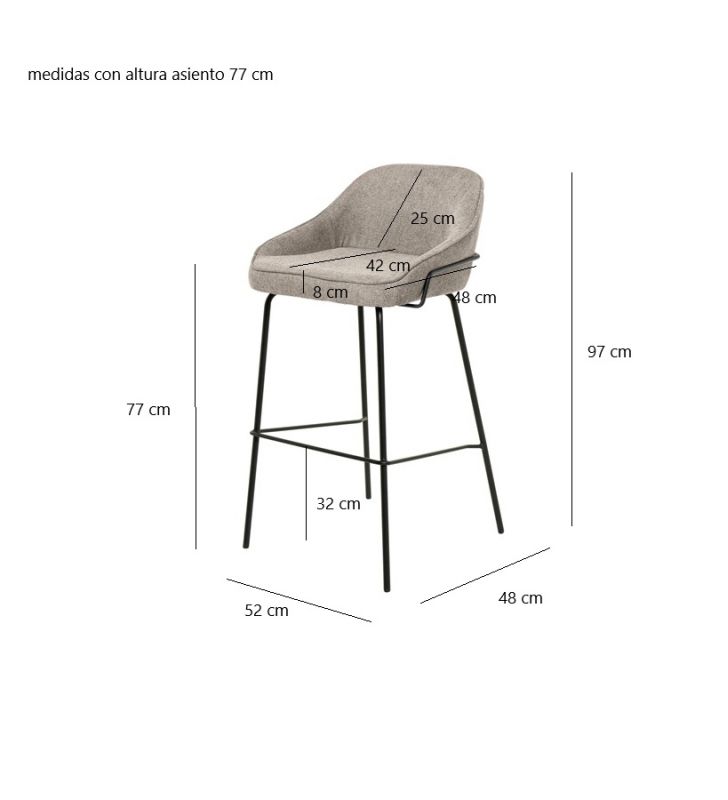 Taburete alto mostrador con asiento tapizado envolvente y patas metálicas  - 15