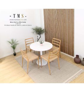 table laquée blanche avec plateau de 90 cm de diamètre