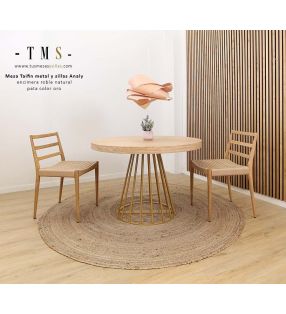 table ronde extensible avec pieds en métal finition dorée