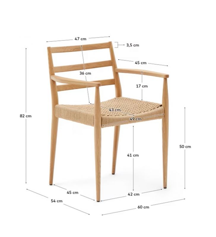 Chaise Analy avec accoudoirs en bois de chêne et assise en corde  - 12