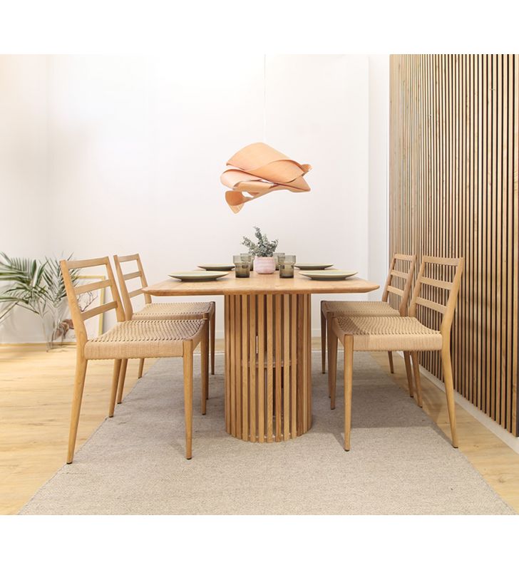 Mesa de madera maciza de roble con doble pata en palillería