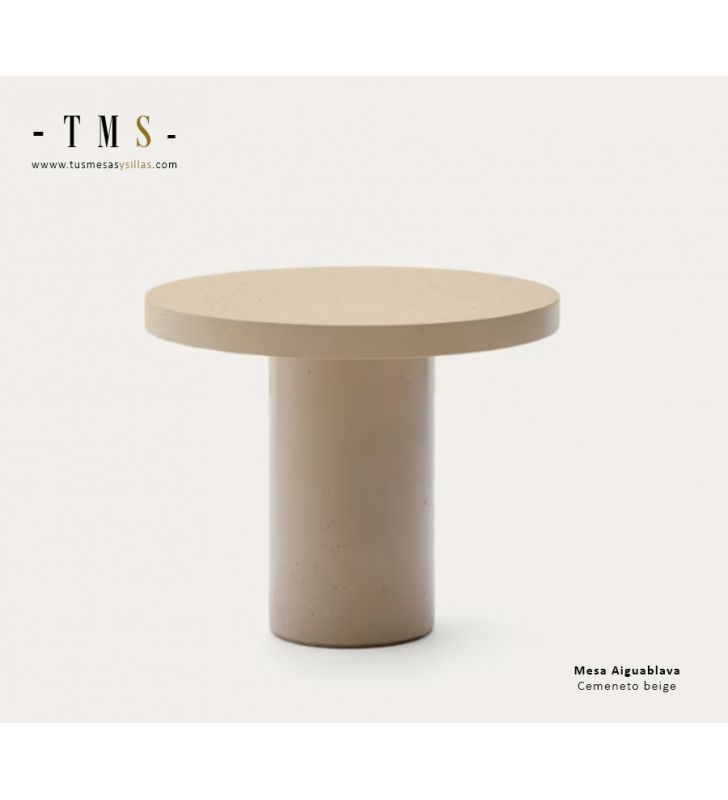 Table ronde en ciment beige, 90 cm de diamètre
