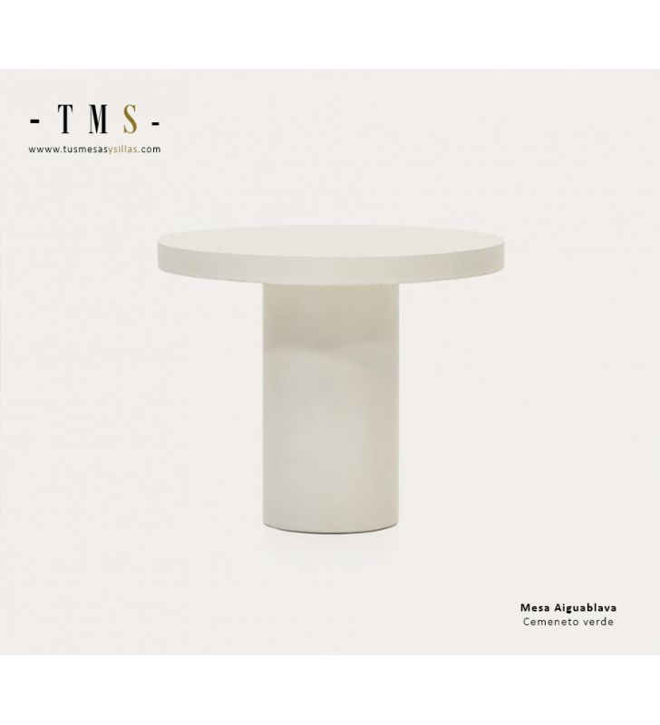 Table ronde en ciment blanc, diamètre 90 cm