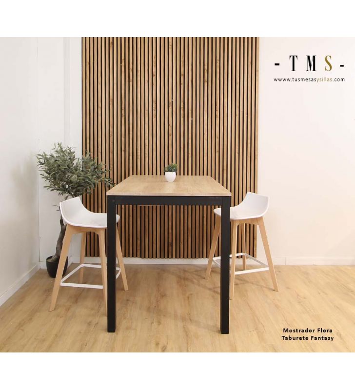 tabouret haut blanc et bois