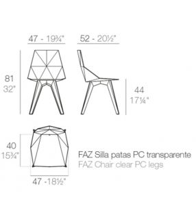 Dimensions de la chaise face à Vondom