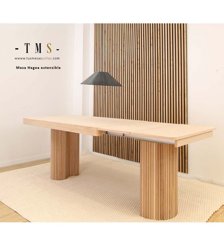table à manger avec deux pieds et deux rallonges de 40 cm
