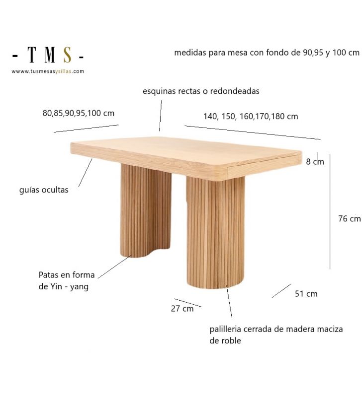 Table extensible HEGOA avec pieds Yin-Yang conçue pour les salles à manger  - 5