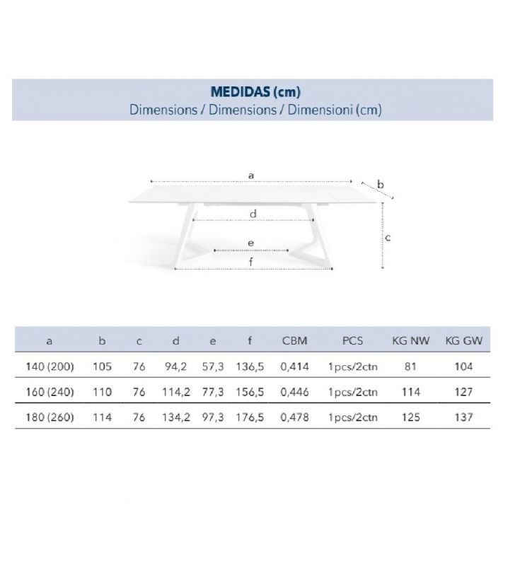 Dimensions de la table en céramique Nil
